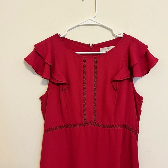 2/$30 LOFT - Raspberry Short Sleeve Mid Length Dress with Flutter Sleeves - Picture 3 of 7